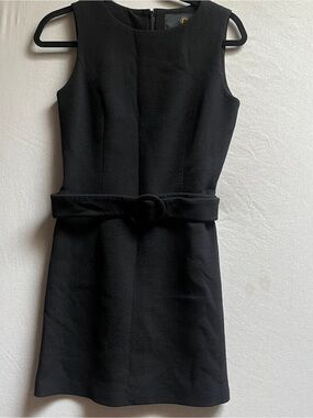 Clathas Classic Black Sleeveless Belted Dress Structured Wool Blend Sz 38 / S